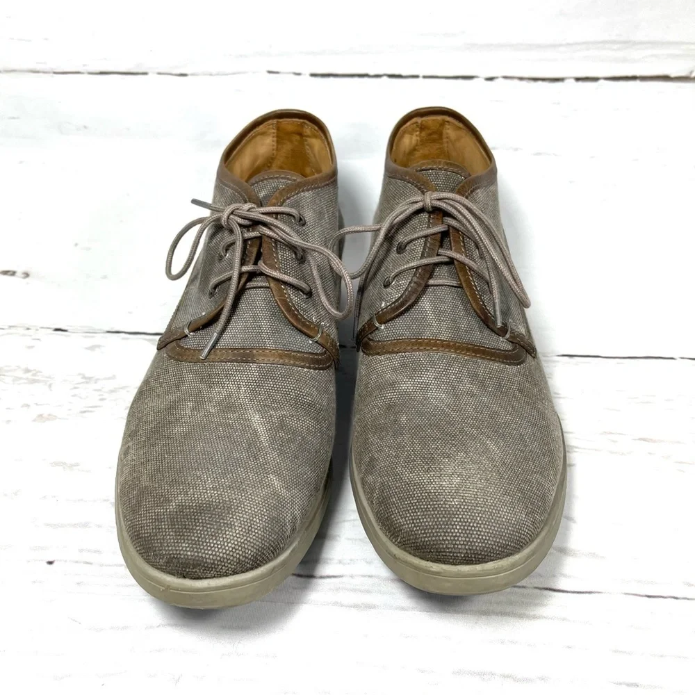 John‎ Varvatos Chukka Boots Mens Size 11.5 Gray Canvas Hand Made Lace Up Shoes